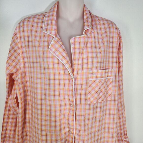 Victoria's Secret Pajama Top Small Mayfair Button Pink Orange Plaid Check PJ - Picture 3 of 12